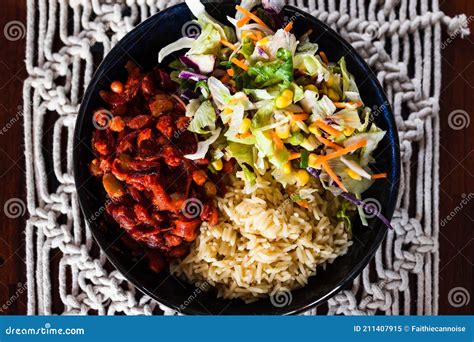 Healthy Plant Based Food Vegan Nourish Bowl With Bean Chilli Sauce