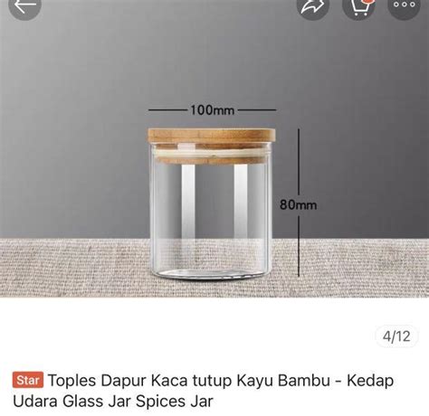 Toples Dapur Kaca Tutup Kayu Bambu Kedap Udara Glass Jar Spice Jar