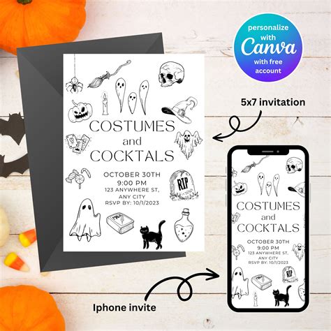 Editable Halloween Invitation Costumes And Cocktails Invite Adults Halloween Costume Party