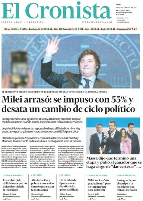 Periódico El Cronista Comercial Argentina Periódicos De Argentina Edición De Lunes 20 De