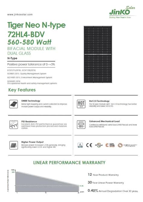 Jinko Solar Panel N Type Bifacial Solar Panel Price 16bb Cell 560w