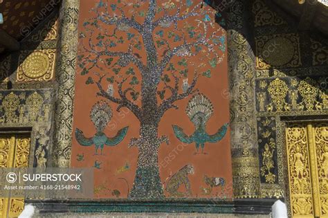 Tree Of Life Mosaic On The Sims Back Wall Of Wat Xieng Thong In The