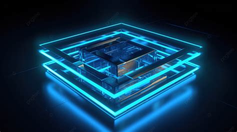 Three Dimensional Concept With Neon Blue Light Inside Of A Square Cube