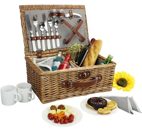 Handmade Large Wicker Picnic Basket Set with Utensils Cutlery Picnic ...