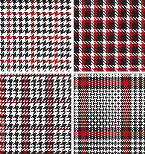 Houndstooth Pied De Poule Pixel Fabric Vector Seamless Pattern Four