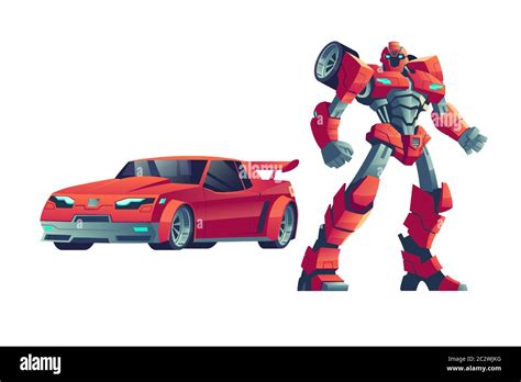 Red Robot Transformer Cartoon Vector Illustration Powerful Robot