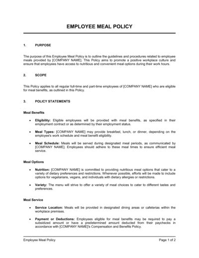 Employee Meal Policy Template Download