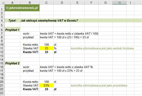 Jak obliczyć VAT od kwoty brutto Excel Swyft