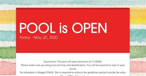 Pool Is Open Smore Newsletters For Education