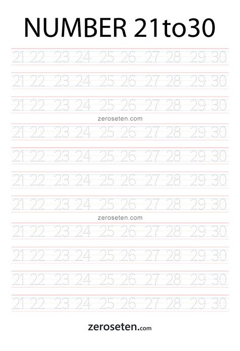 Numbers Tracing Worksheets Twenty One To Thirty Zero Se Ten Blog