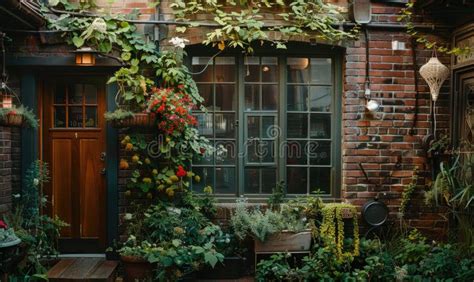 Window And Brick Wall Covered With Flowers Stock Image Image Of