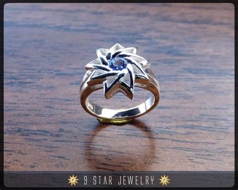 Sterling Silver Star Baha I Ring With Genuine Sapphire By