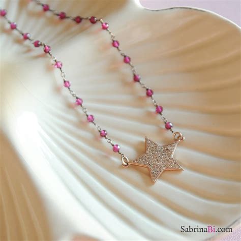 Collana Argento Oro Rosa Rosario Rubino E Maxi Stella Sabrinabi