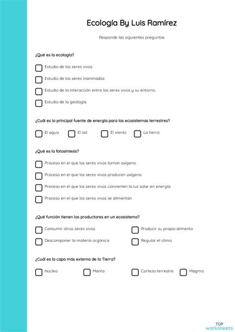 Ecología By Luis Ramírez Ficha Interactiva Topworksheets