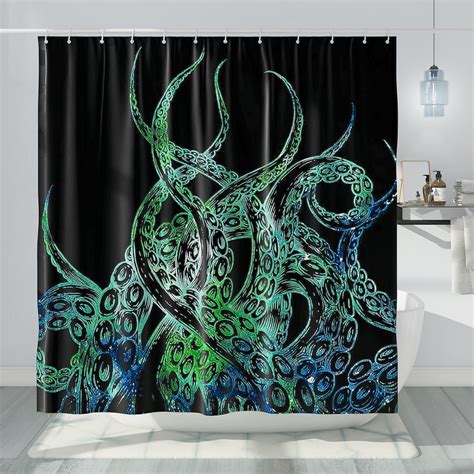 Black Nautical Octopus Shower Curtains For Bathroom Cool Ocean Kraken