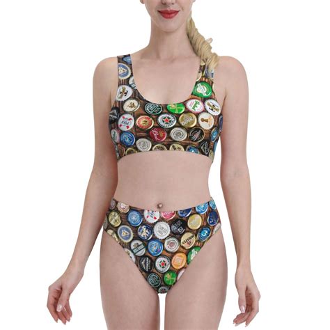 Lukts Women High Waisted Bikini Set Beer Caps Swimsuit Piece Bathing