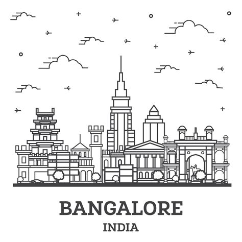 Outline Bangalore India City Skyline With Historic Buildings Isolated