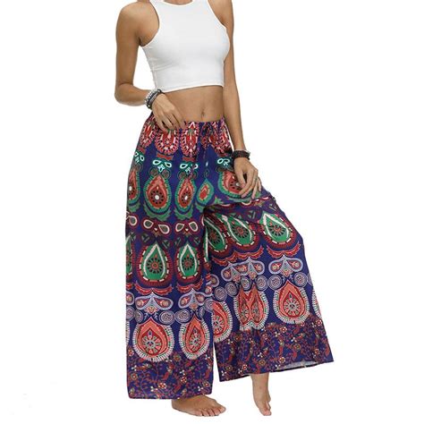 Buy Women Casual Loose Yoga Trousers Boho Floral Print Elastic Waist