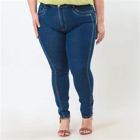 Cal A Jeans Escura Cigarrete Plus Size Sawary Recortes Frontais