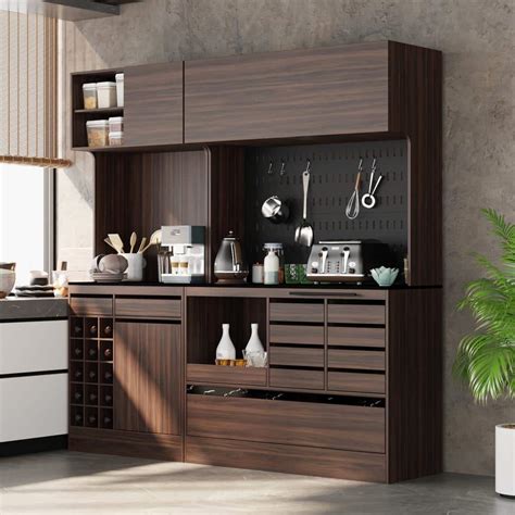 Fufu Gaga Walnut Color Wood In W Buffet Kitchen Cabinet Pantry