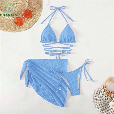 Shanlin Pcs Swimsuits Bikinis Set Bathing Suit Bubble Cloud Flower Knot Triangle Bikini Set