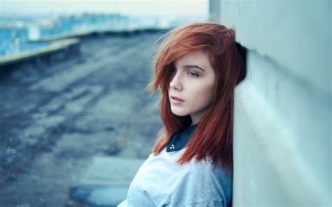 Face Women Redhead Model Portrait Looking Away Long Hair Glasses