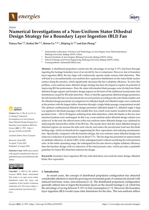 Pdf Numerical Investigations Of A Non Uniform Stator Dihedral Design