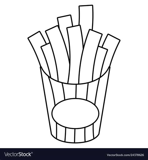 French Fries Box Cartoon In Black And White Vector Image