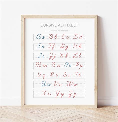 Montessori Cursive Alphabet Poster Handwriting Chart Abc Print