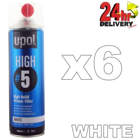 U Pol HIGH5 1K Ready For Use WHITE High Build Paint Primer 450ml 6 Cans