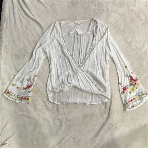 Lovestitch Tops Lovestitch Floral Embroidered Bell Sleeve Top