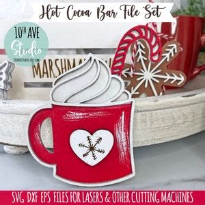 Hot Cocoa Bar Decor With Crate SVG DXF EPS Cut Files Tiered Tray Christmas Decor Ornaments For