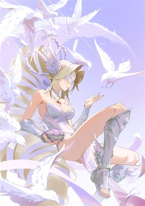 Aflorane Venusmon Digimon Absurdres Highres Girl Bare Shoulders Bird Blindfold Blonde