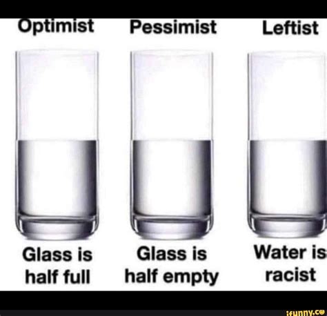 Pessimist Leftist Lass Is Glass Is Water Half Full Half Empty Racist