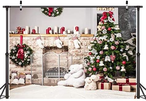 Lywygg 7x5ft Christmas Photography Backdrop Fireplace Christmas Tree