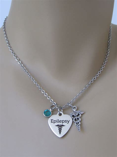 Medical Alert Epilepsy Heart Necklace W Caduceus Charm And Etsy