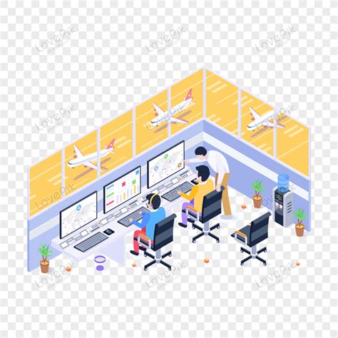 A Control Room Isometric Vector Illustration Controller Aeroplane