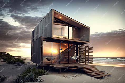 Premium Photo A Luxurious Beach House In Modern Style Featuring Sleek