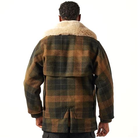 Filson Lined Mackinaw Wool Packer Coat Loden Heather Plaid