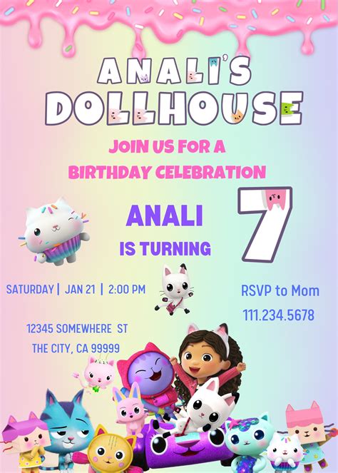 Gabbys Dollhouse Birthday Invitation Etsy