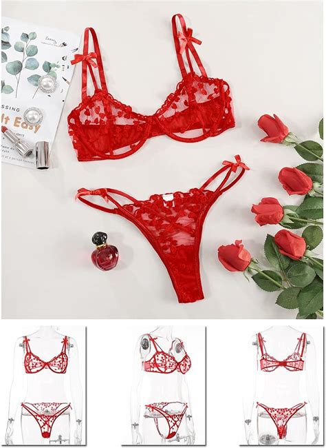 Buy Sexy Bra And Panty Sets Heart Embroidered Mesh Lace Lingerie For Women Underwire Sheer