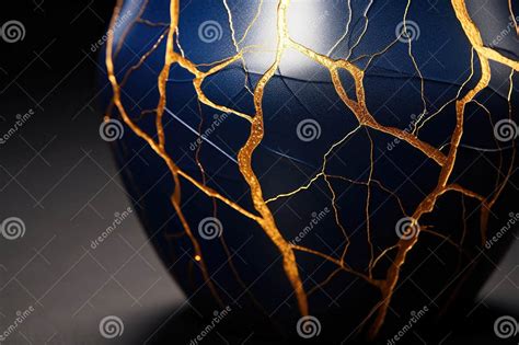 Close Up Of Kintsugi Gold Seams On Pottery Stock Image Image Of