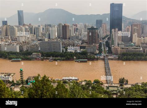 Skyline Of Lanzhou And Yellow River Huang He Gansu Province China