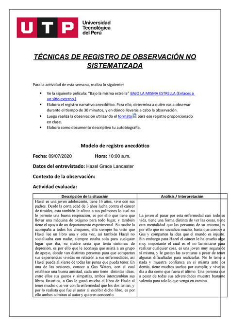 S S Tecnicas De Observacion No Sistematizada T Cnicas De Registro