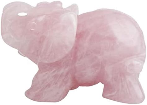 Amazon Rose Quartz Elephant Gemstone Figurines Hand Carved Pocket