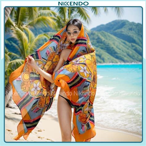 Khăn Choàng Lụa Đi Biển Bản To x cm Áo Choàng Bikini Quàng Cổ Choàng Vai Phong Cách