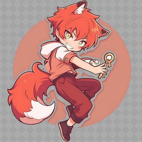 Premium Psd Png Delightful And Kawaii Anime Fox Boy With Fox Tail And