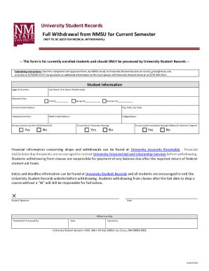 Fillable Online Full Withdrawal From Nmsu For Current Semester Fax