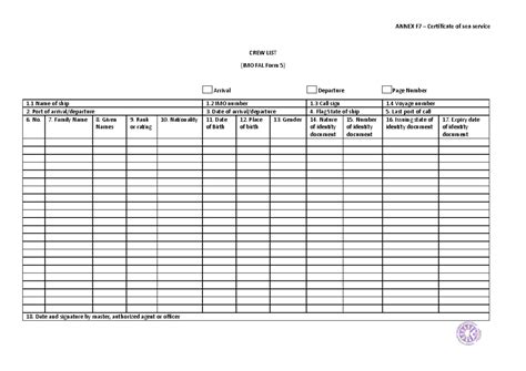 Annex F7 Answer Annex F7 Certificate Of Sea Service Crew List