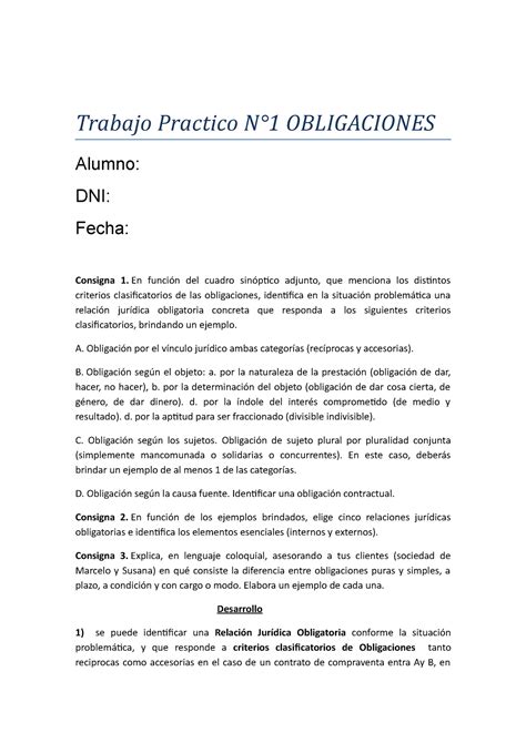 TP1 Obligaciones 000 Trabajo Practico N1 OBLIGACIONES Alumno DNI